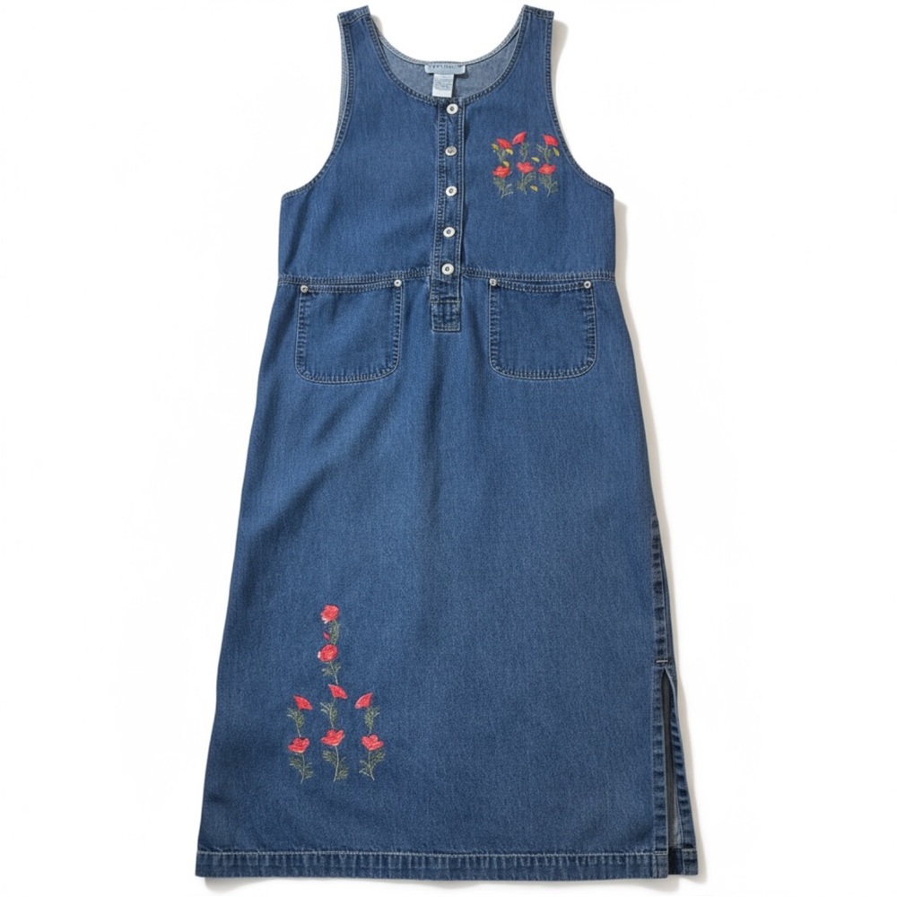 90's Y2K Pellini Blues Embroidered Jumper Denim Maxi Dress Size Meduim